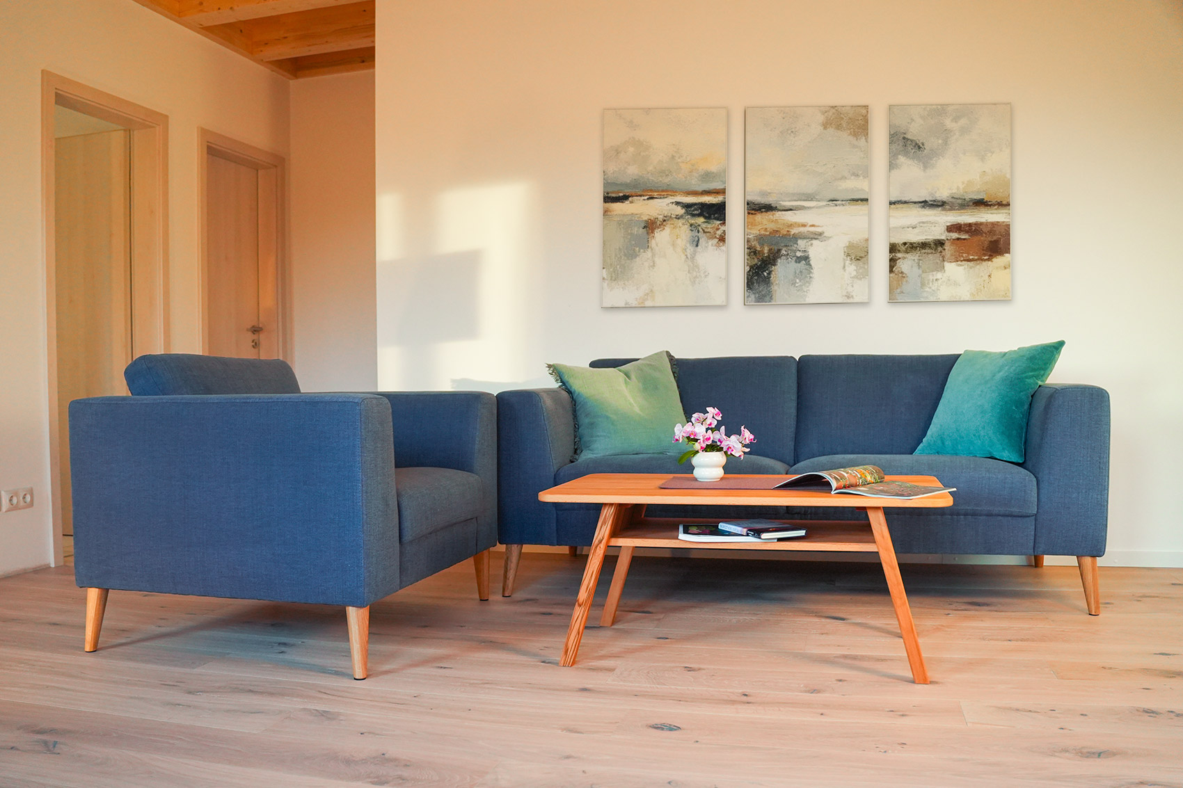 Der Wohnzimmerbereich in den strahlungsarmen Ferienwohnung in Heringsdorf